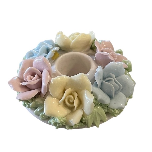 Porcelain Floral Tapered Candle Holder - Picture 1 of 5